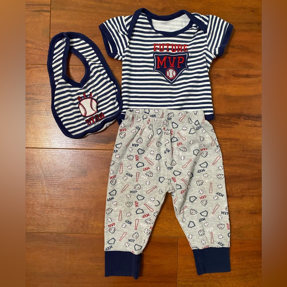 Striped Navy and Gray Kids MVP Outfit Set